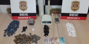 Policiais da DISE exibem mais de seis quilos de maconha apreendidos durante operação em Rio Preto.
