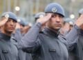 Policiais militares de São Paulo durante formação para concurso da PM.