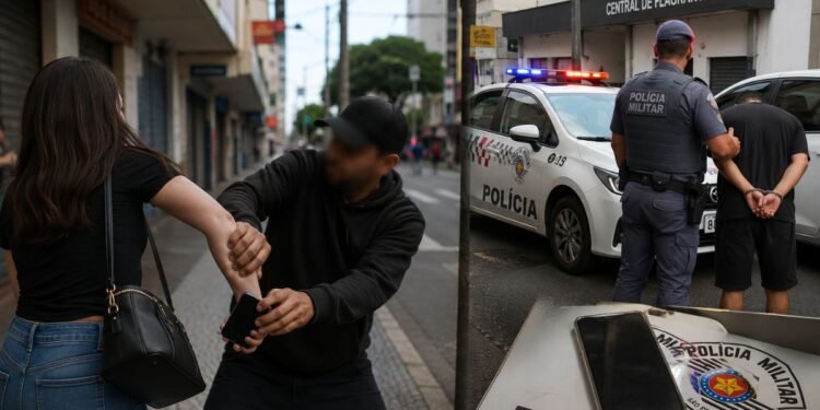 Assaltante torce braço de mulher para roubar celular no Centro de Rio Preto; aparelho é recuperado e suspeito acaba preso