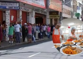 Almoço especial inspirado na culinária portuguesa servido no Bom Prato de Rio Preto durante programação temática da Copa do Mundo.