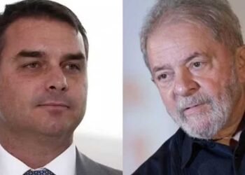 Gráfico de pesquisa eleitoral com Lula e Flávio Bolsonaro.
