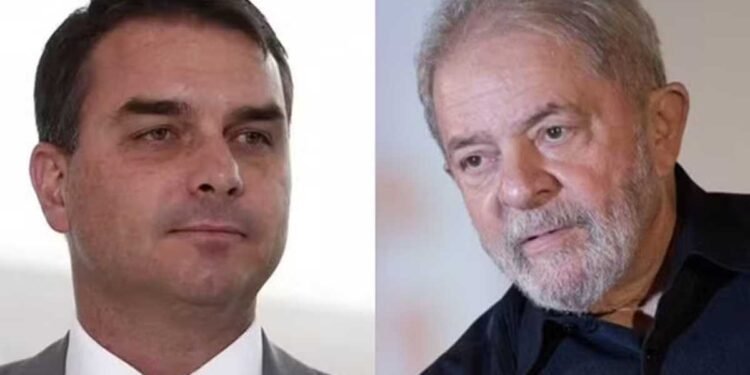Gráfico de pesquisa eleitoral com Lula e Flávio Bolsonaro.