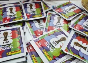 Crianças e adultos participam da troca de figurinhas da Copa do Mundo no Mercado Municipal de Rio Preto.